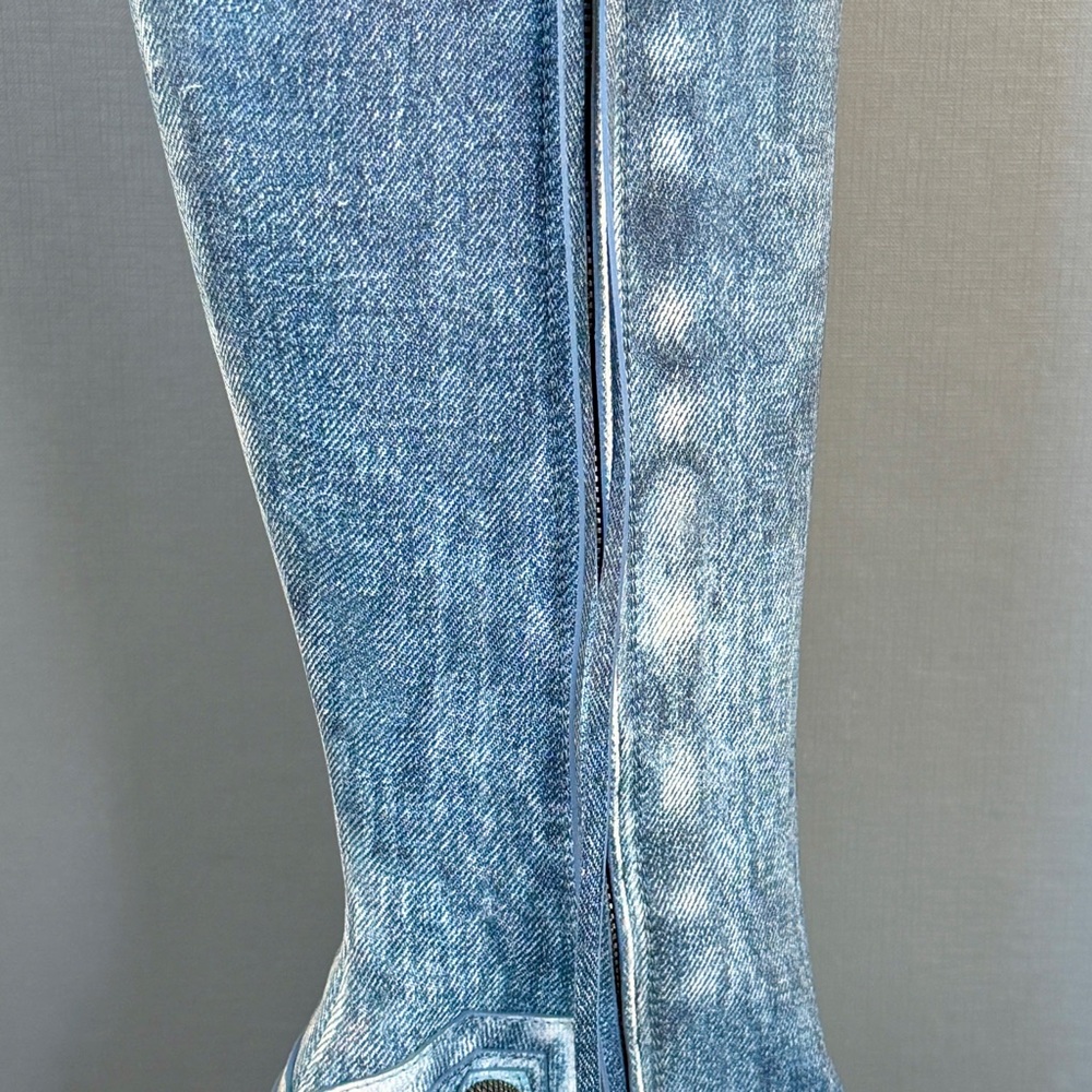 NIB $2600 BALENCIAGA Cagole blue denim leather 771231 stud moto tall boots 41/11 - Picture 7 of 16